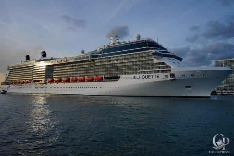 Celebrity Silhouette Leaving port, showcasing modern design.