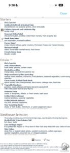 MSC Seaside menu
