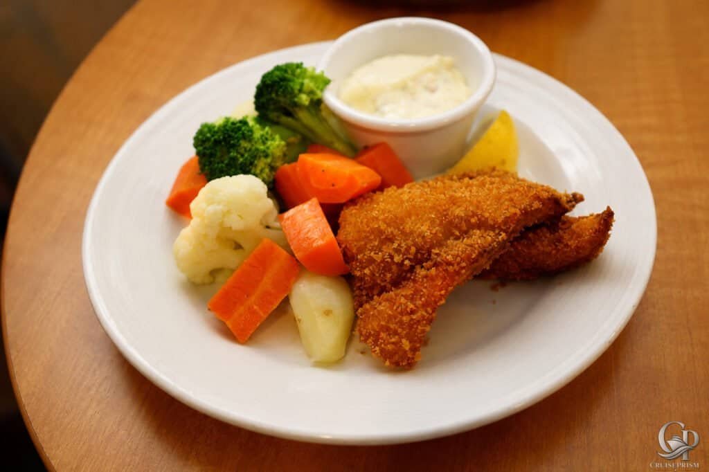 Allure of the Seas Room Service Fried Fish and Veggies