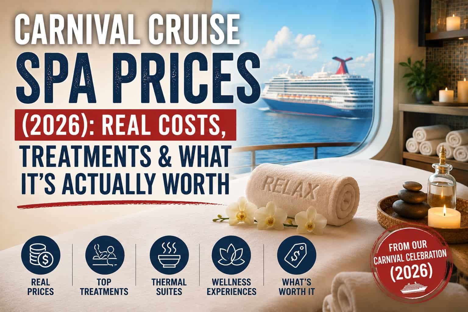 Carnival cruise ship with spa amenities and relaxing treatment room onboard.