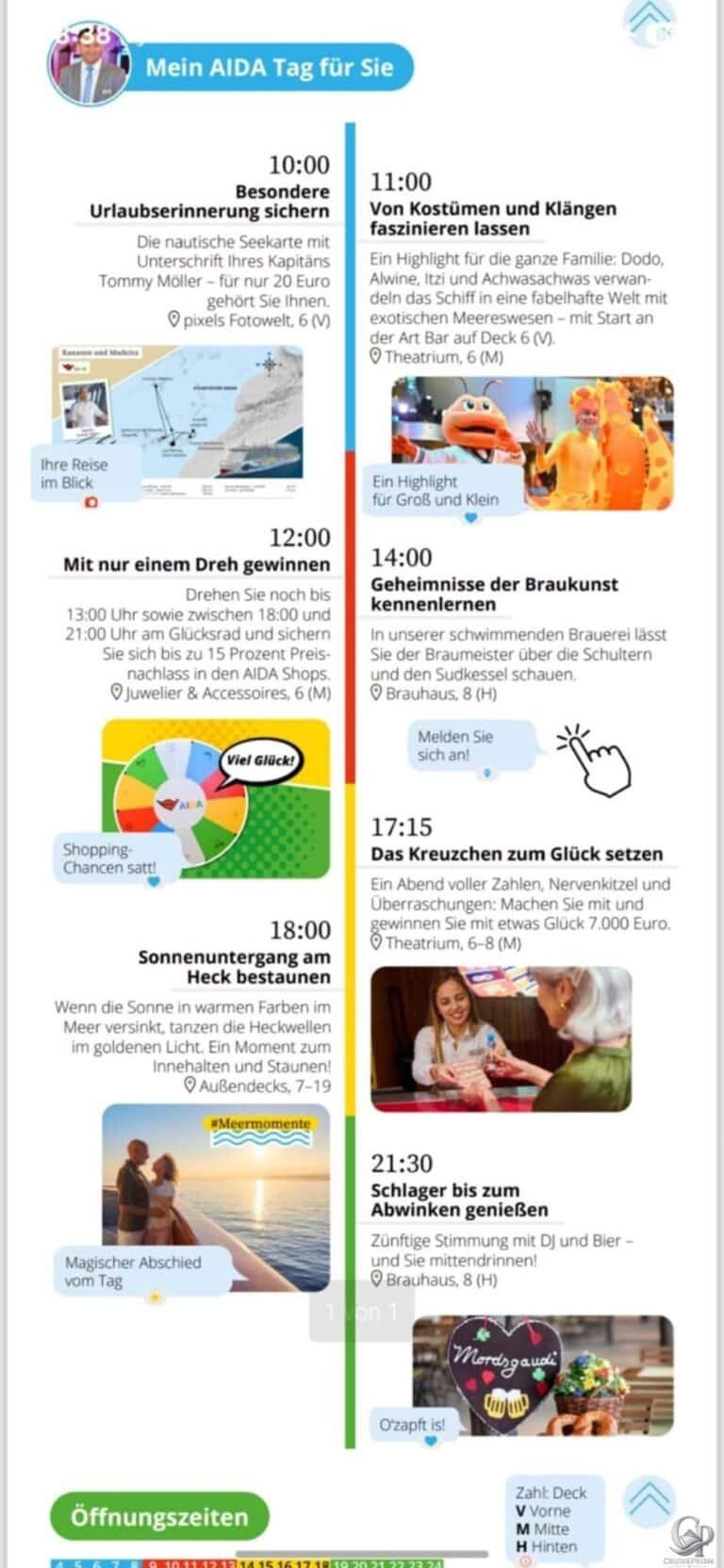 AIDA Heute: Das Tagesprogramm an Bord einfach erklärt (mit echtem Beispiel)