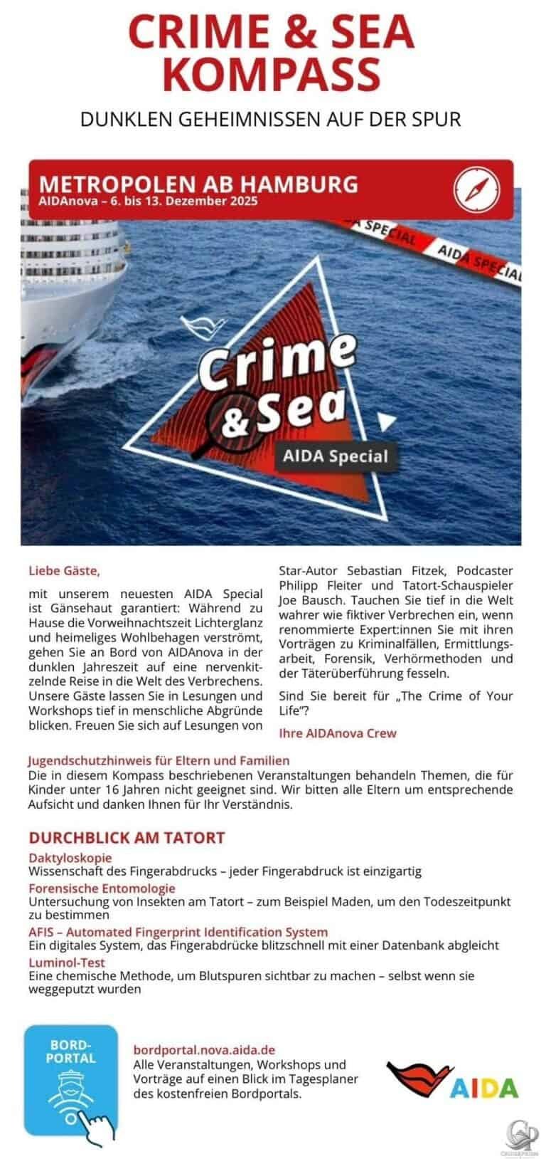 AIDAnova Crime & Sea Kompass – Das komplette Sonderprogramm der Krimi-Kreuzfahrt