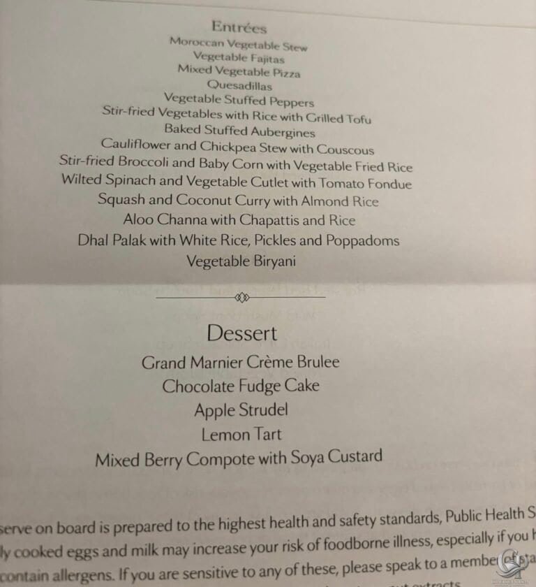 Cunard Food Menus: Main Dining Room, Specialty Restaurants & Cafés
