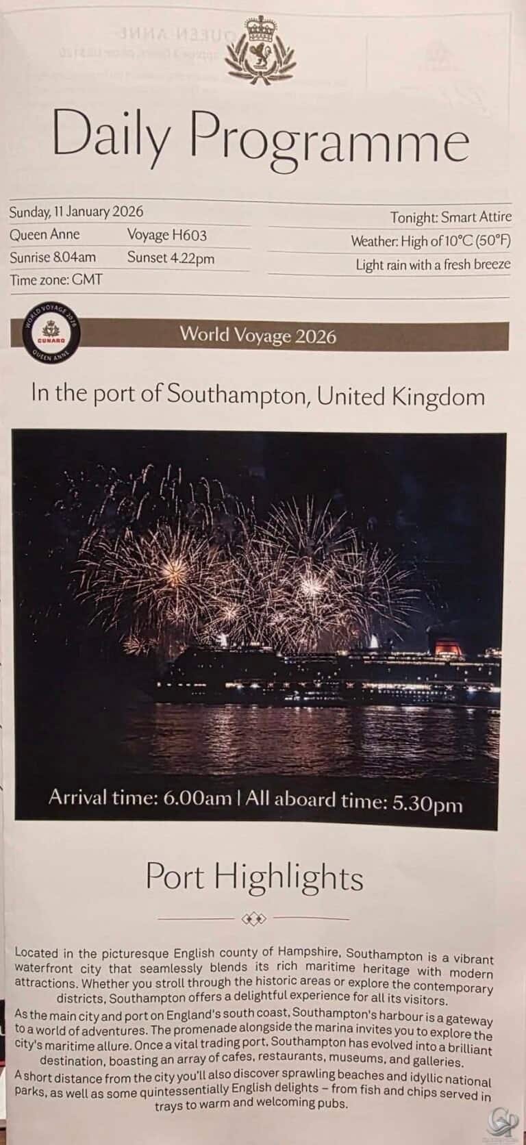 Cunard Queen Anne World Voyage Embarkation Day