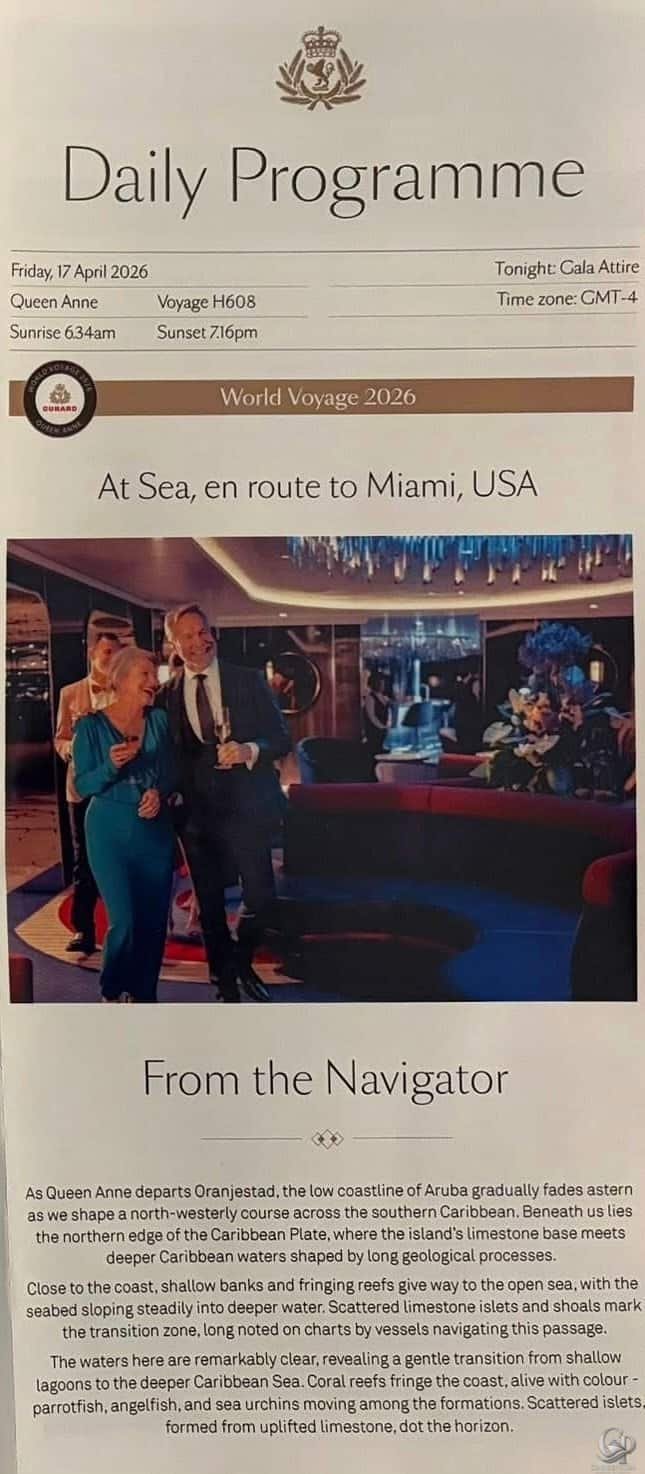 Cunard Queen Anne Daily Programme (World Voyage)