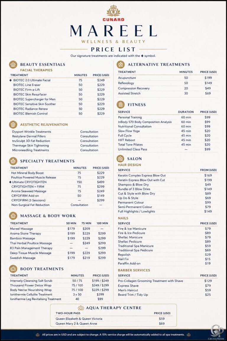 Cunard Spa Prices: Mareel Wellness & Beauty Guide (With Photos)