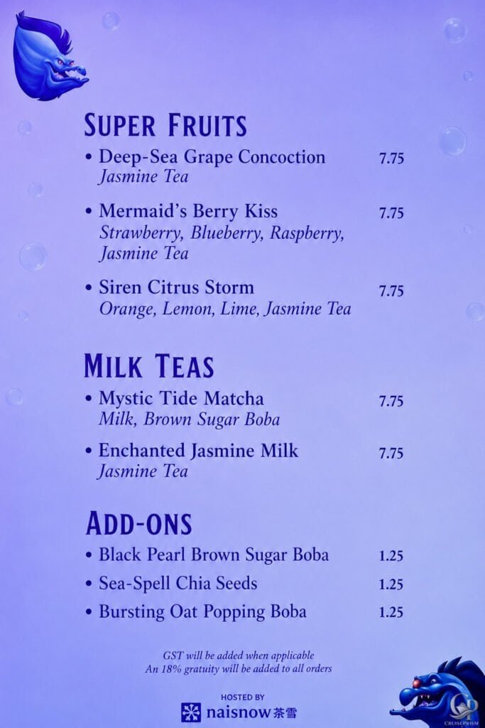 Disney cruise Bubble Tea, Smoothies
