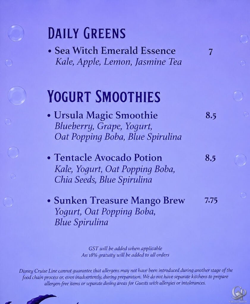 Disney cruise Bubble Tea, Smoothies