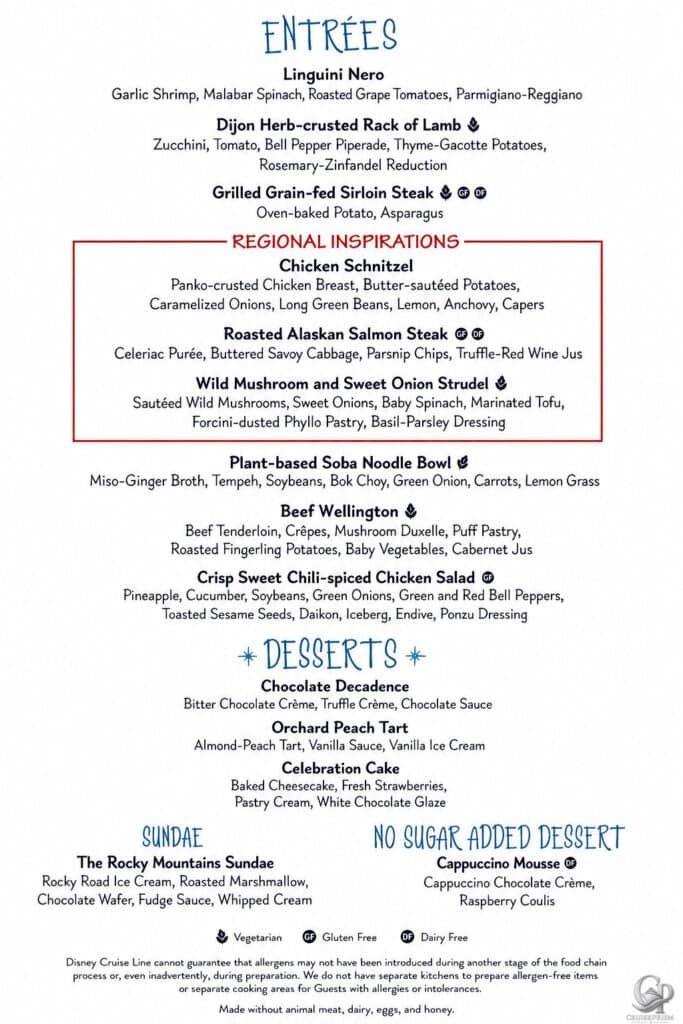 Disney Cruise Line 2026 Animator’s Palate Menu aboard Disney Wonder