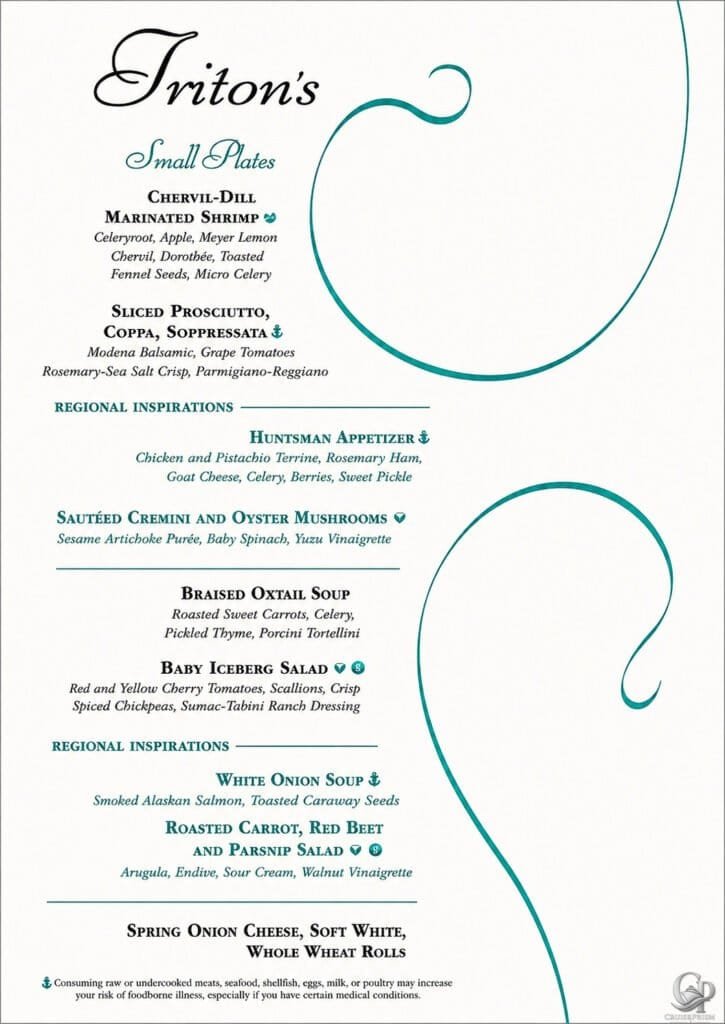 Disney Cruise Line 2026 Triton's Menu aboard Disney Wonder