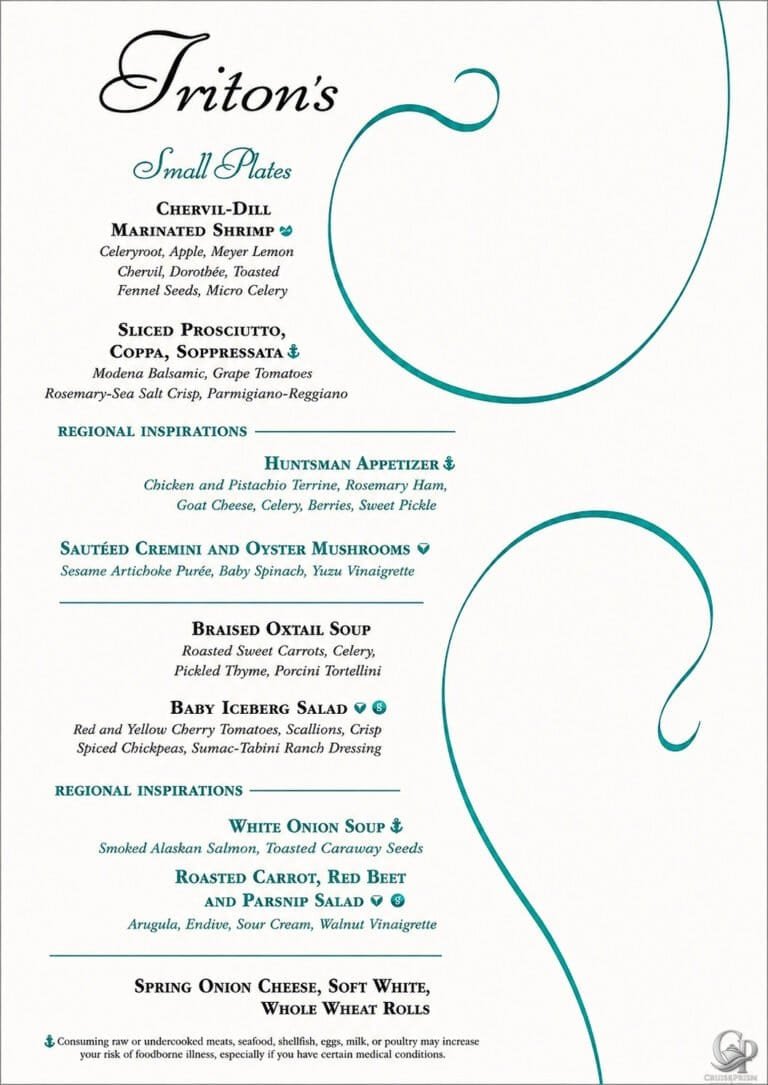 Disney Cruise Line Menus: Tiana’s Place, Animator’s Palate, Triton’s, Palo & Breakfast Menus