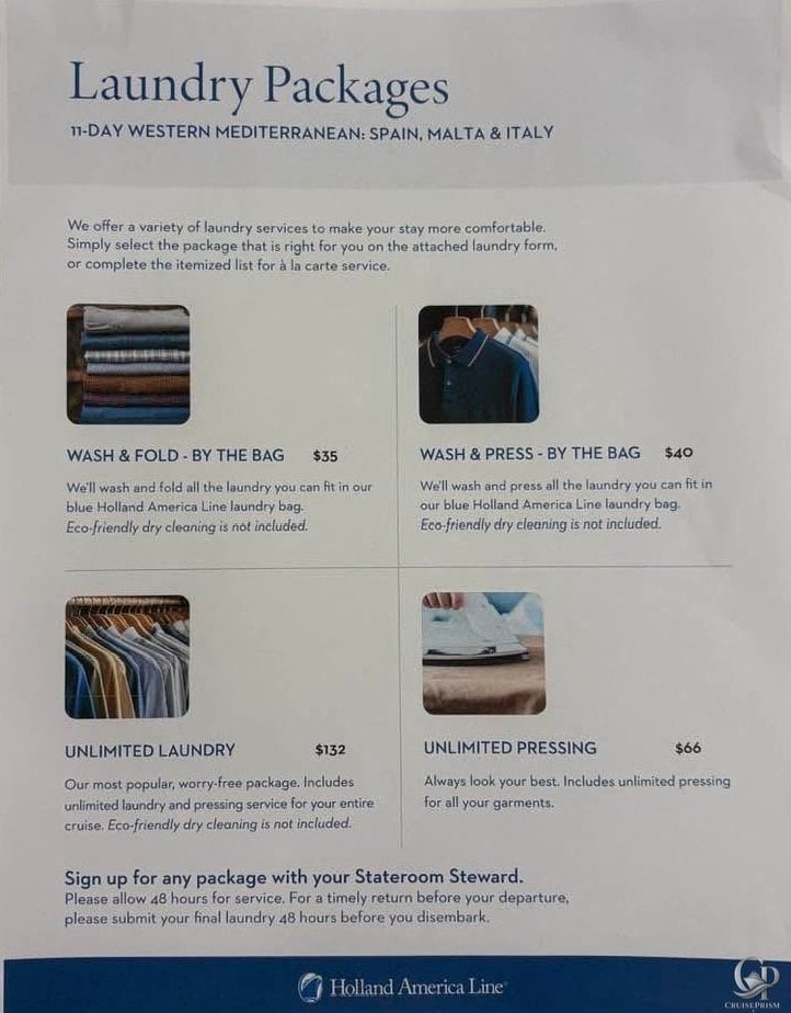 Holland America Laundry Prices: Packages, Per-Item Costs & Is It Worth It?