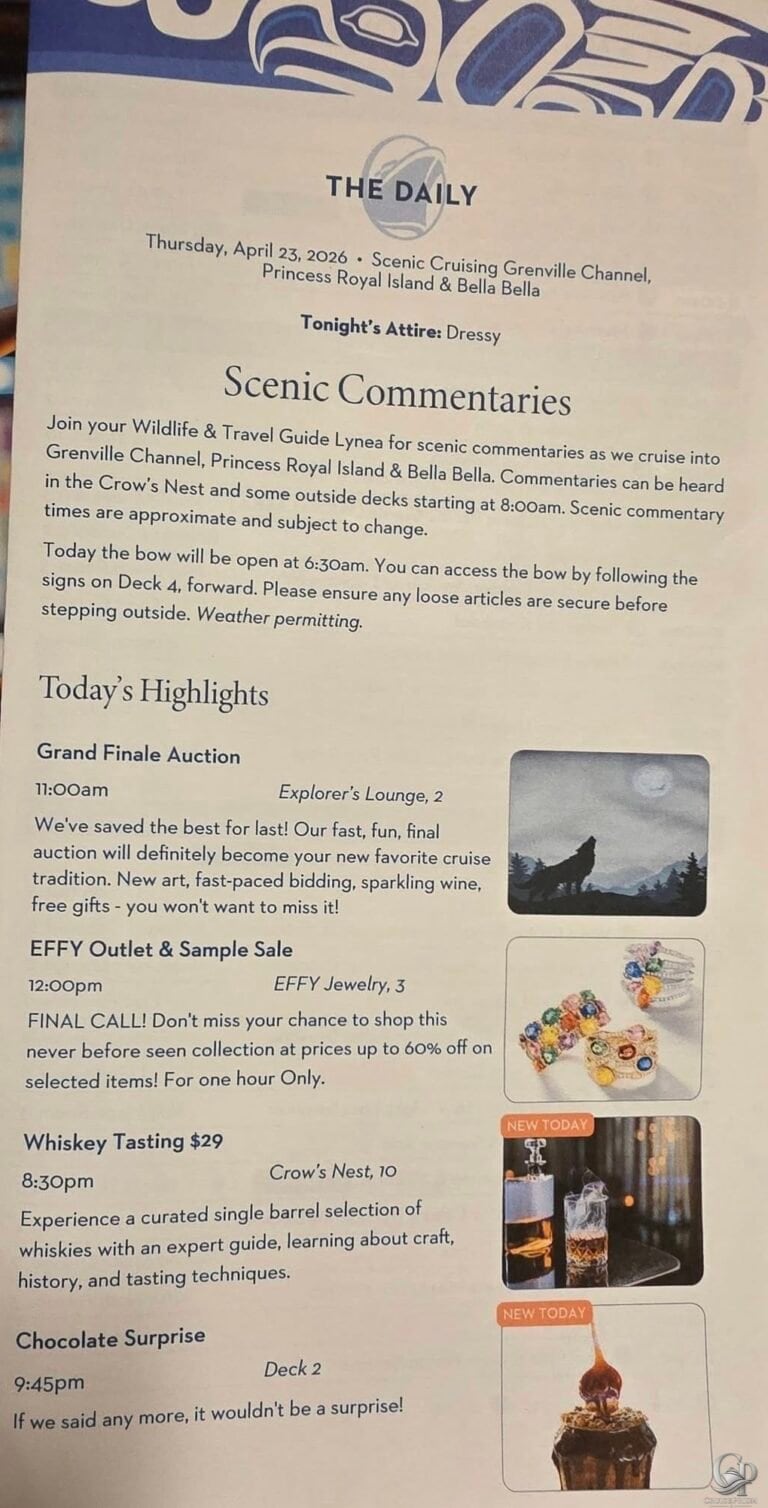 Holland America Noordam Daily Program: Alaska & Great Bear Rainforest Cruise Guide