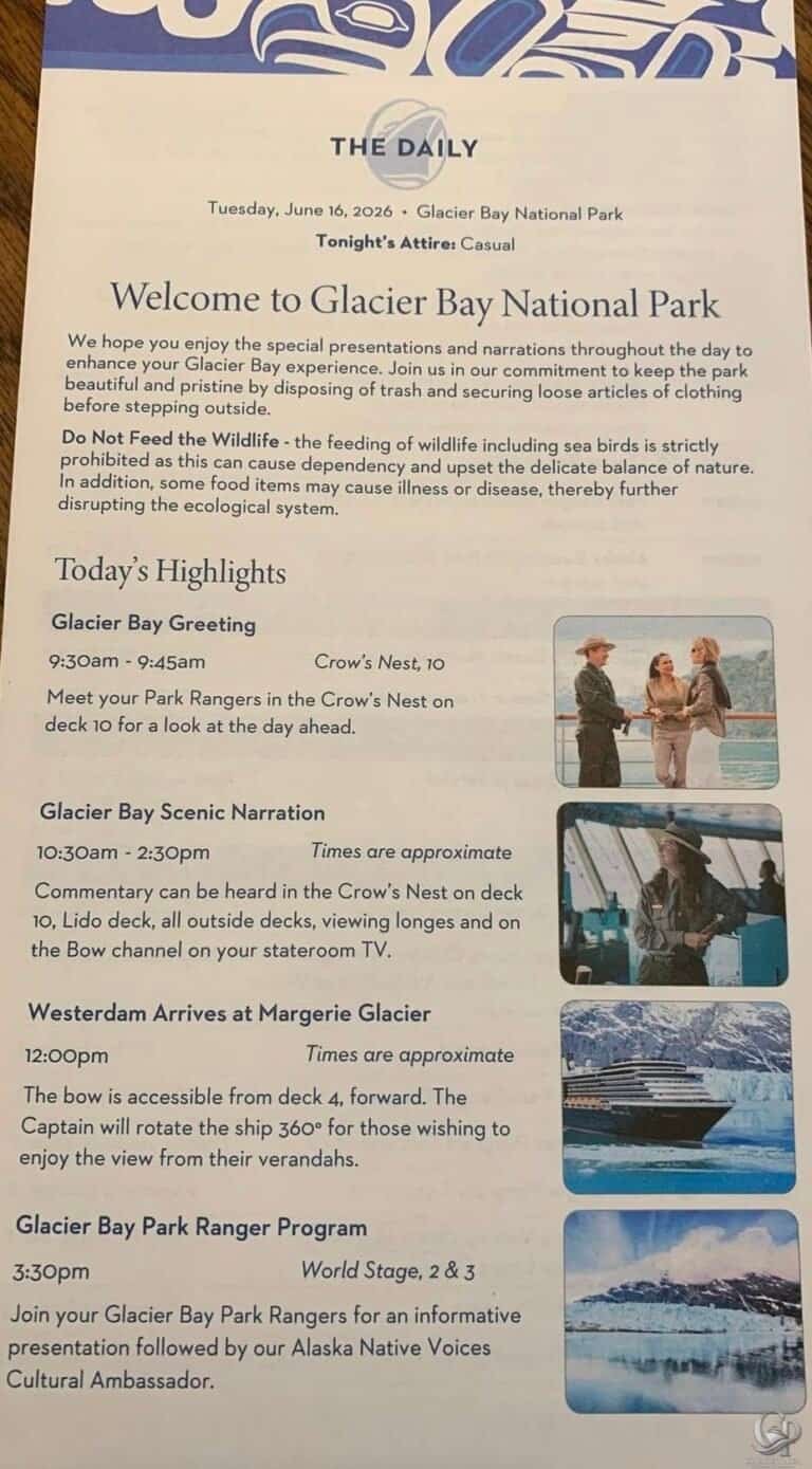 Holland America Westerdam The Daily – Alaska Cruise Daily Programs