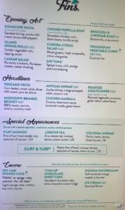Margaritaville at Sea Menus: Fins Dining Room, Far Side Sushi & JWB Prime Steakhouse