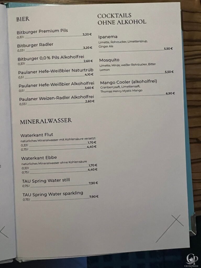Mein Schiff Diamant Service Bier und alkoholfreie Cocktails