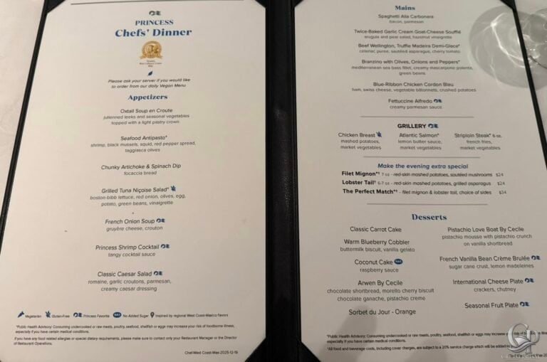 Princess Cruise Menus: Main Dining Room, Specialty Restaurants & Breakfast