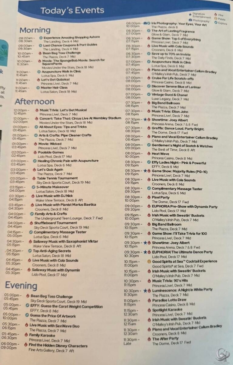 Star Princess Princess Patter: Daily Activities, Events & Entertainment Schedule