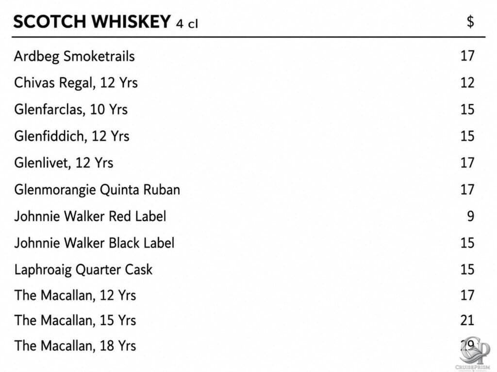 viking cruises scotch whiskey prices