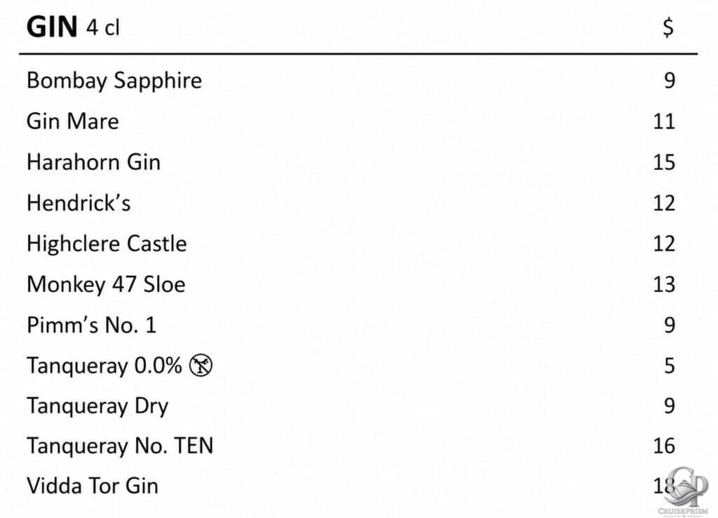 viking cruises gin prices