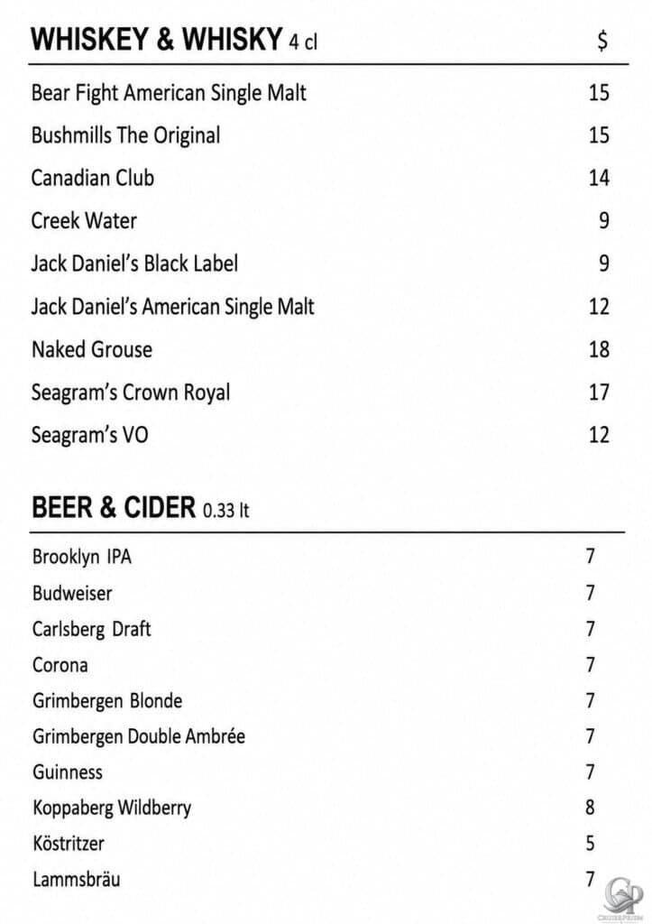viking cruises beer and whiskey prices