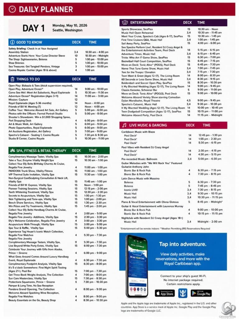 Anthem of the Seas Daily Planner and Entertainment Schedule