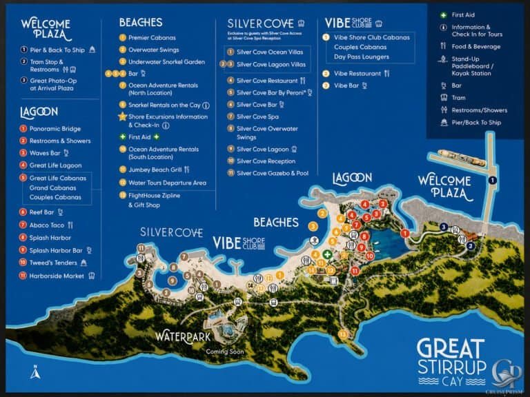 Great Stirrup Cay Map: New Layout, Silver Cove, Vibe Beach Club & Upcoming Waterpark