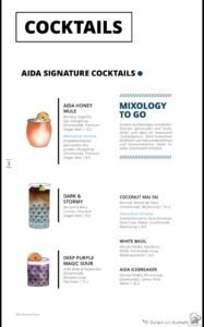 AIDA Barkarte – Getränke, Cocktails und Spirituosen an Bord