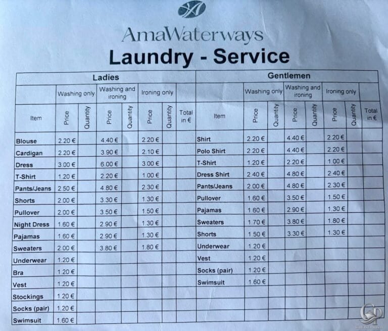 AmaWaterways Laundry Service Prices: What It Costs to Wash Clothes Onboard