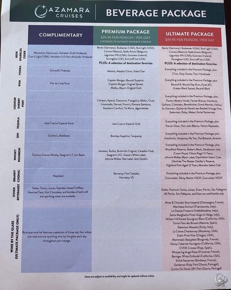 Azamara Beverage Packages: Complimentary vs. Premium vs. Ultimate