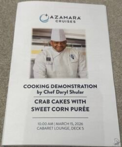 Azamara Onward Cooking Demonstration: Chef Daryl Shular’s Crab Cakes With Sweet Corn Purée