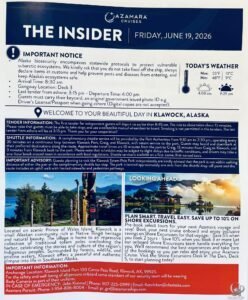 Azamara Pursuit Alaska Daily Program: Juneau, Ketchikan and Klawock
