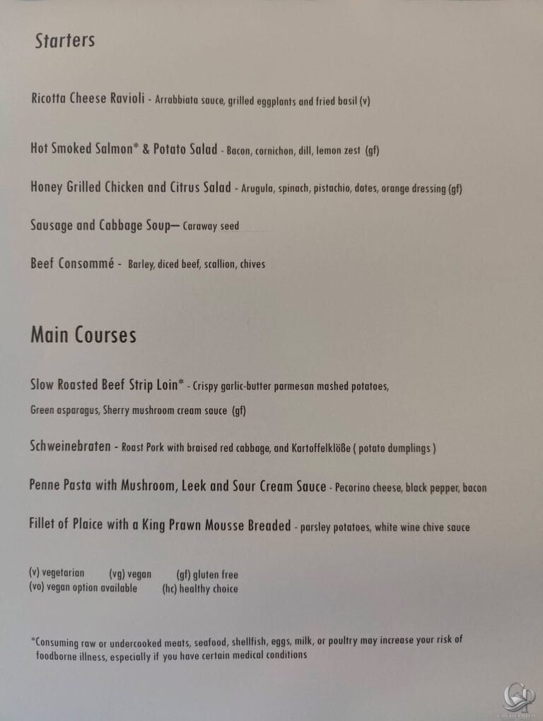Azamara Quest AzAmazing Evening Dinner Menu