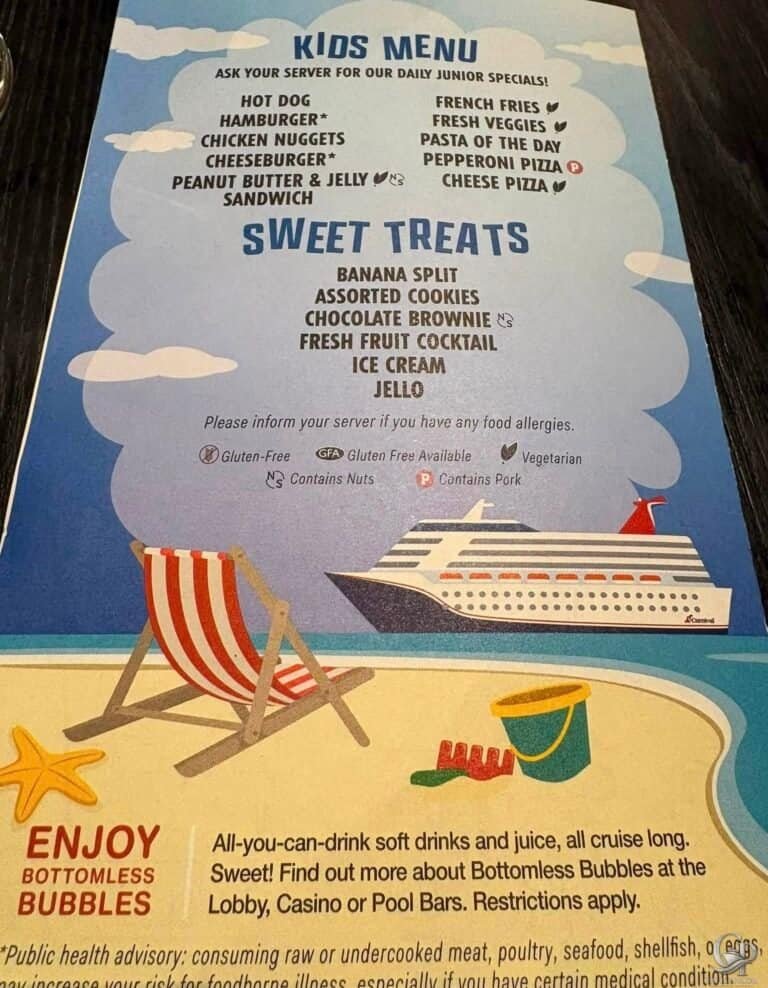 Carnival Cruise Kids Menus Guide (Including Fahrenheit 555 Steakhouse)