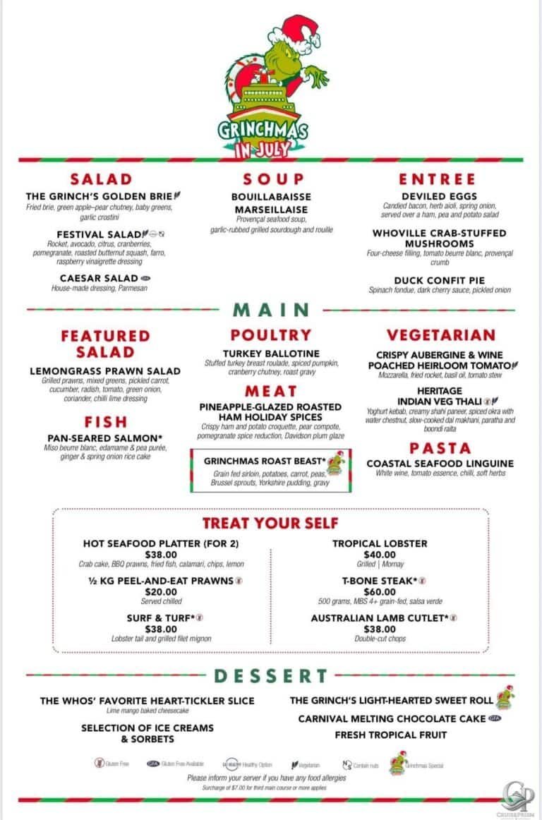 Carnival Grinchmas in July Menu Guide