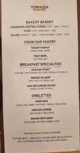 Carnival Venezia Terrazza Breakfast Menu