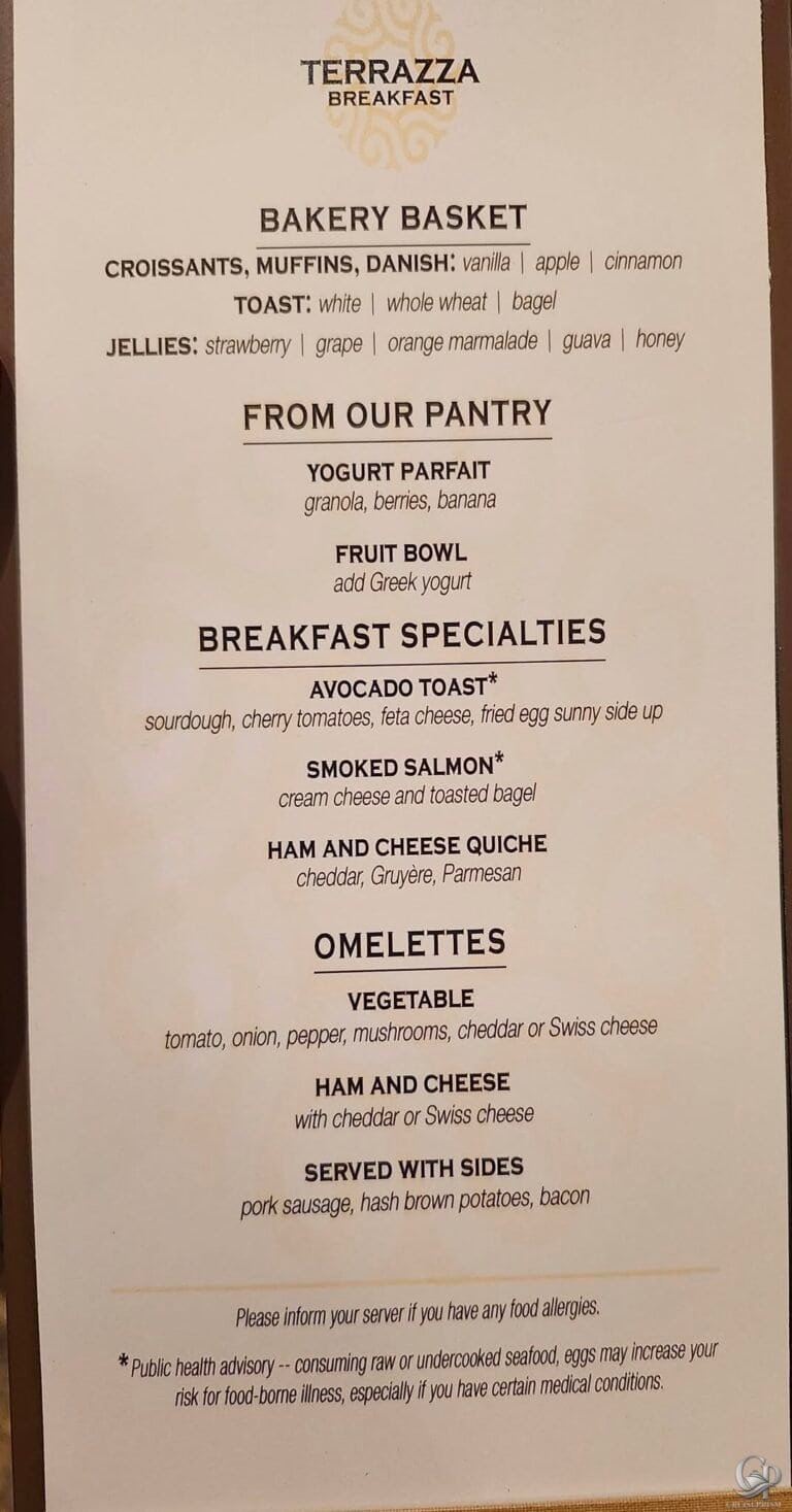 Carnival Venezia Terrazza Breakfast Menu