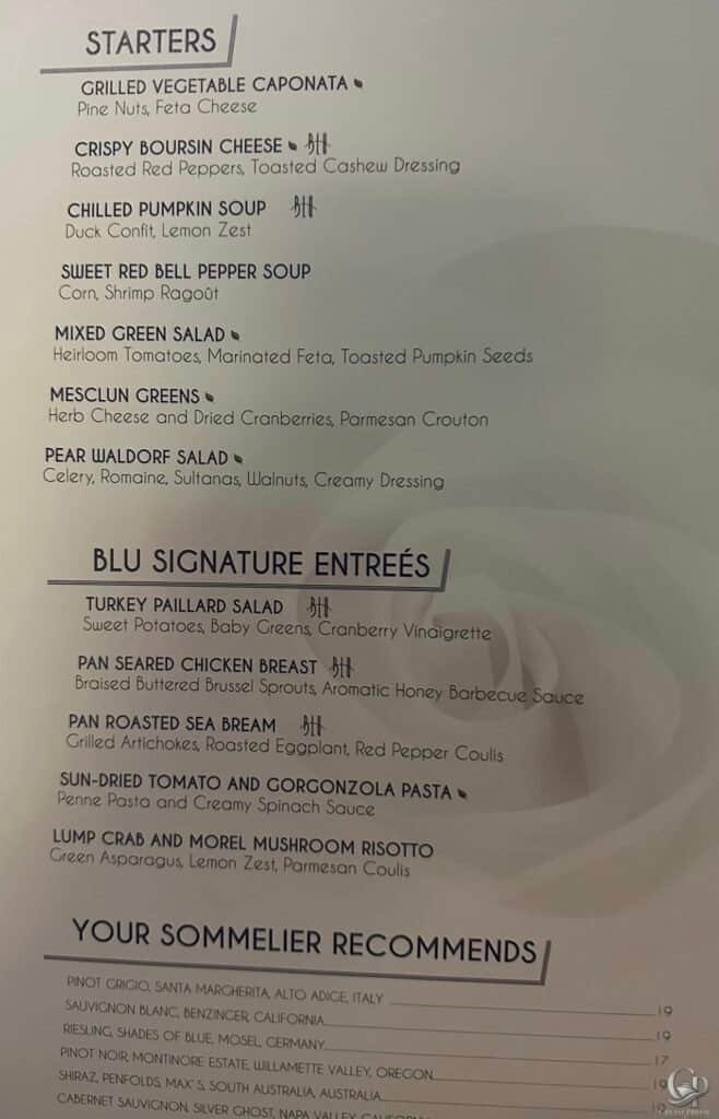 Blu Restaurant Menu