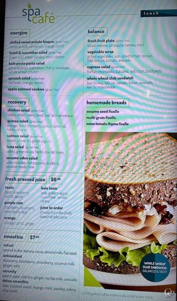 Spa Café Lunch Menu