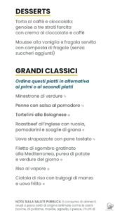Costa Crociere Menu del Ristorante Principale