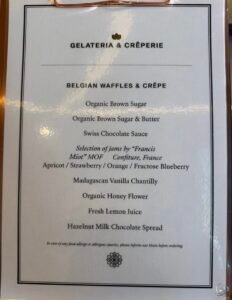 Explora Journeys Gelateria & Creperie Menu