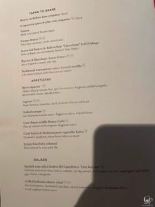 Explora Journeys Mediterranean Yacht Club Dinner Menu