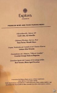 Explora Journeys Wine and Food Pairing Menu