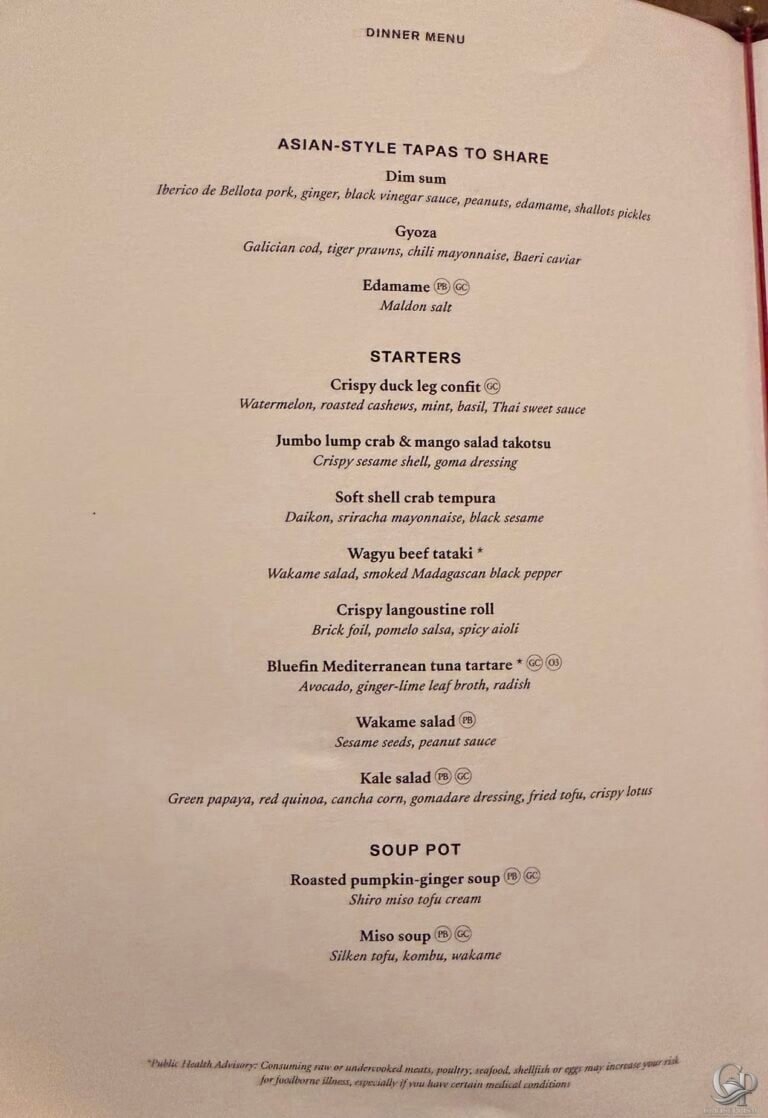Explora Journeys Sakura Dinner Menu
