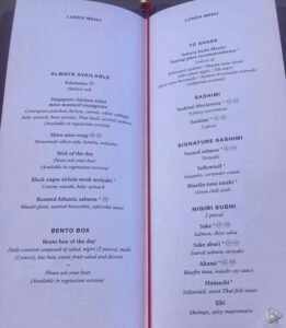 Explora Journeys Sakura Lunch Menu