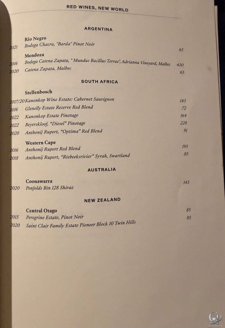 Explora Journeys Wine List and Prices