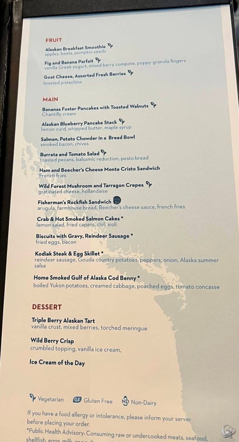 Holland America Line Alaska Brunch Menu