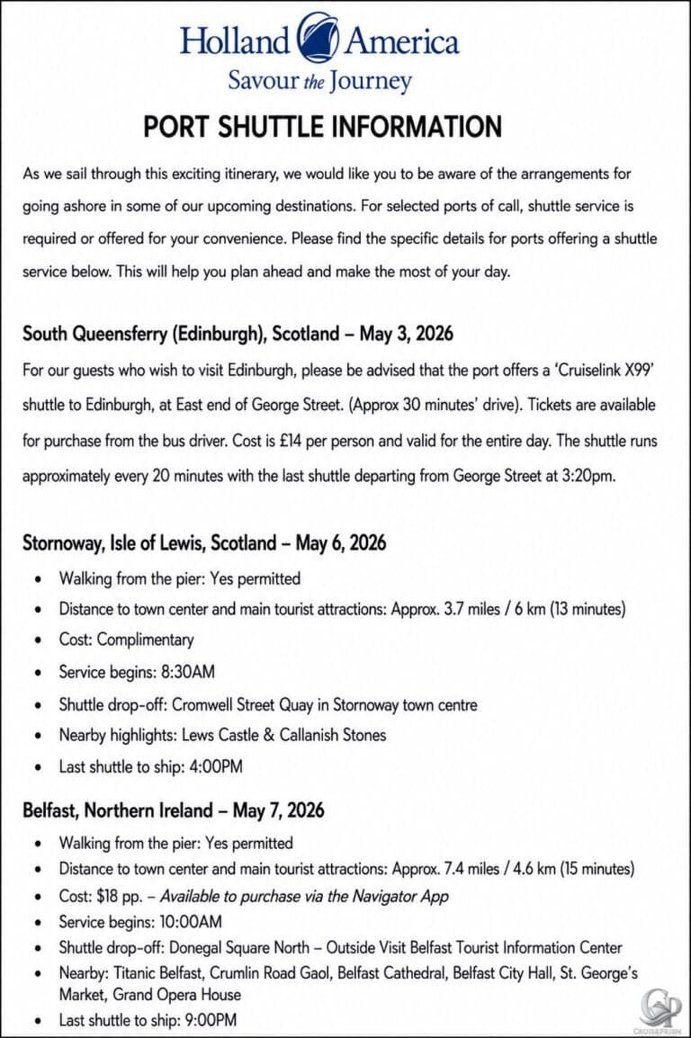 Holland America Port Shuttle Information Guide