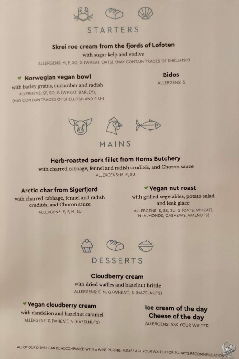 Hurtigruten Norwegian Coastal Kitchen Menus (Including Vegan Options)
