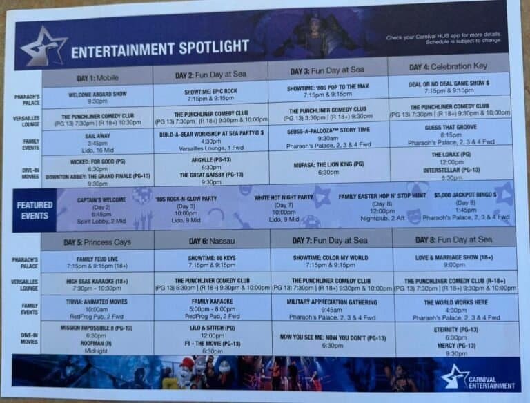 Carnival Spirit Entertainment Guide: Shows, Comedy & Activities